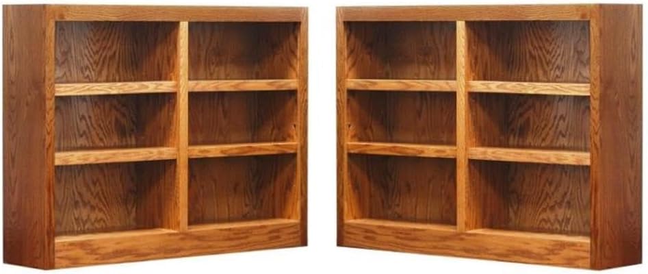 Home Square 36" Tall 6 Shelf Double Wide Wood Bookcase with Adjustable Shelves, Set of 2, in Dry Oak
