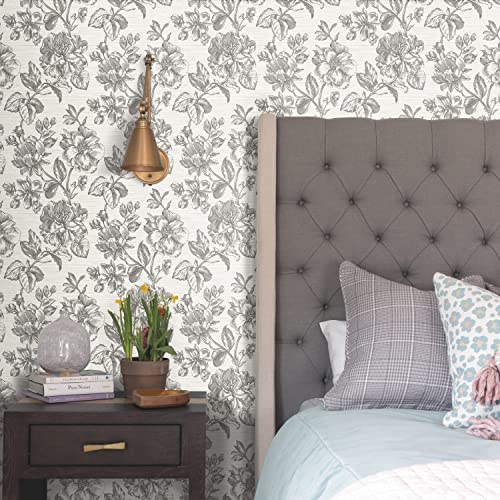 RoomMates Tamara Day RMK12519RL Gray Flower Girl Peel and Stick Wallpaper, Charcoal - Thumbnail 7