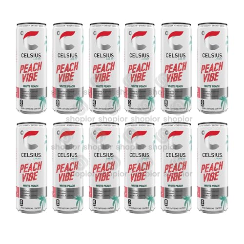 Celsius Sparkling Energy Drink | Zero Sugar, No Artificial Colours | Natural Caffeine Essential Vitamins for Focus | Hydrating Drink (Pack 12, Peach Vibe)
