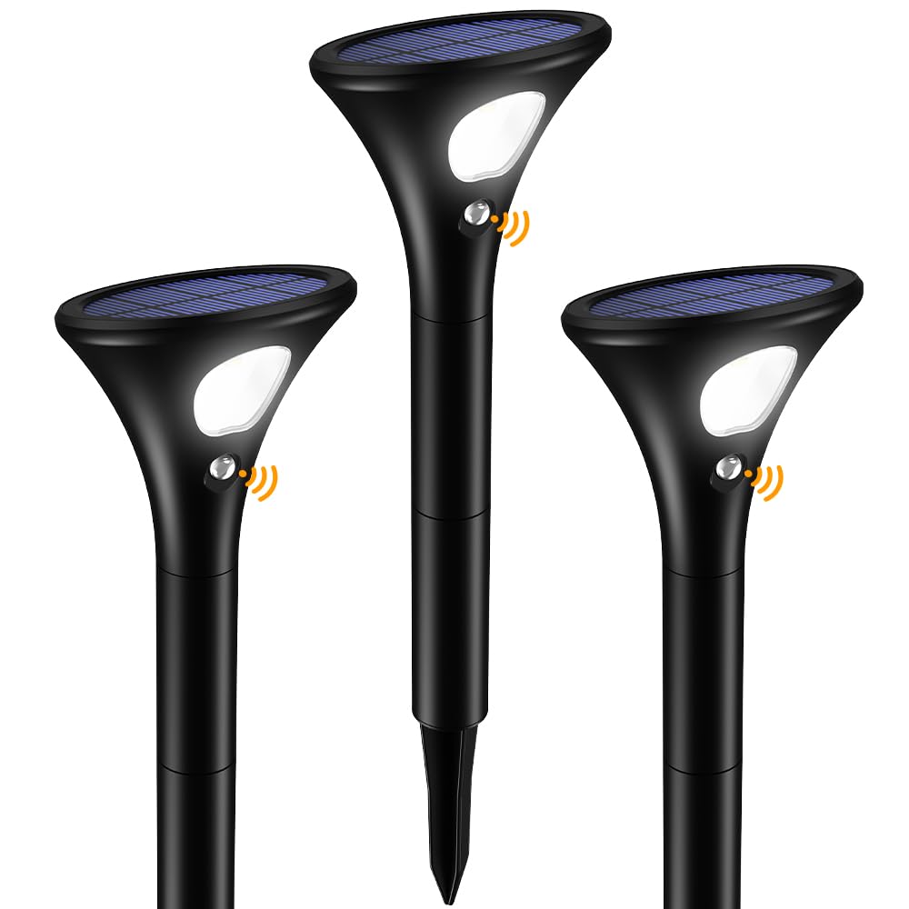 Lampe Solaire Exterieur Detecteur de Mouvement Lot de 3 LED Spot Solaire Exterieur Blanc Froid Eclairage Solaire avec Etanche IP65 Lumiere Solaire Exterieur pour Jardin Allée Chemin Terrasse