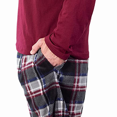 Dg Hill (2 Piece Fleece Lightweight Men's Pajama Set Plaid Loungewear Pjs, Long Sleeve Henley Shirt With Pajama Pants #TOP3