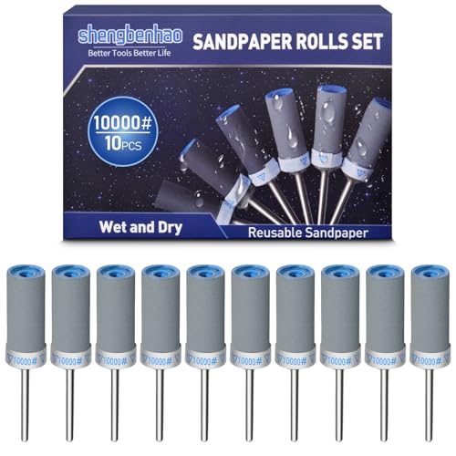 Image of 10Pcs 10000 Grit Sanding Drums Sandpaper Sticks Set for Dremel Rotary Tool with 1 /8 inch Shank Sanding Bits Kit Rotary Tool Accessories Suitable for Final Polishing Metal and Jewelry (10000 Grit)