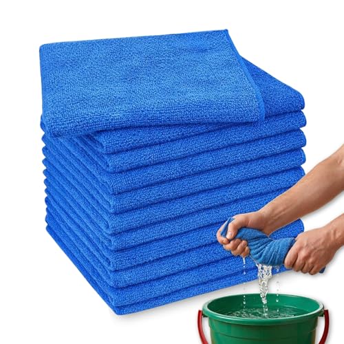 Bayetas de Microfibra, Paño de Microfibra, Paños de Limpieza Multiusos, Apto para Coche, Cristales, Cocina y Baño, no deja marcas ni rayas, Doble cara, 30x40 cm, Contiene 12 unidades en color Azul