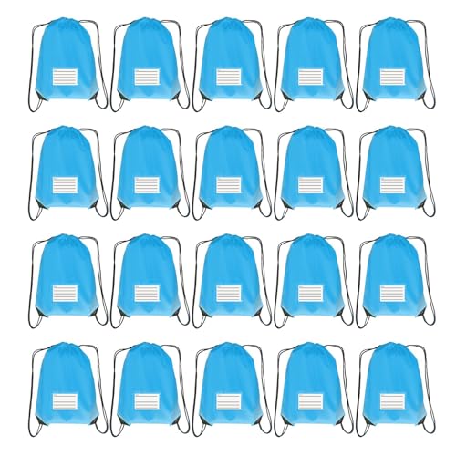 JohahaTim Drawstring Backpack Bulk 20 Packs Draw String Bags for Gym Sports Trip Pedestrianism Cinch Sack DIY for Women Men with Memo Card(sky blue light blue)