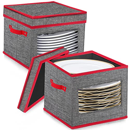 VERONLY Christmas Dinnerware Storage for Dishes Plate - Xmas China Storage Containers Hard Shell and Stackable, Hold 24 Plates, Includes 24 Felt Dividers for Holiday, Set of 2