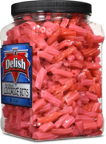 Pink Lemonade Licorice Bits By Its Delish, 2.5 Lbs (40 Oz) Jumbo Container Jar – Original Style Chewy Lemonade Flavor Candy Twists – Great Gifts Party Sweets – Made In Usa, Vegan, Kosher #TOP3