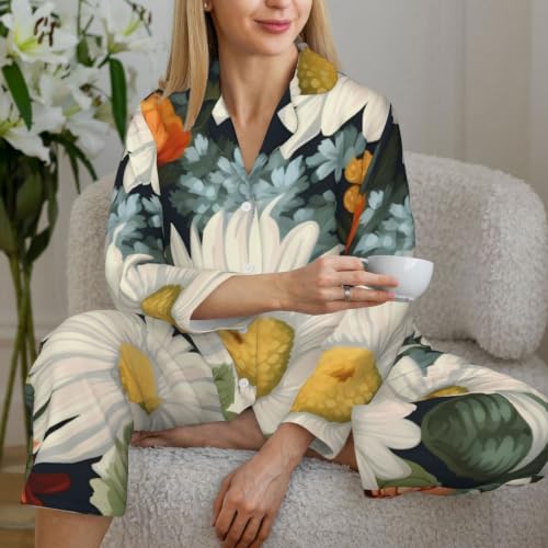 Pyjama classique manches longues femme chic imprimé floral noir
