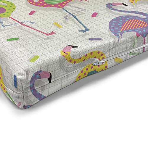 Ambesonne Flamingo Bench Cushion, Colorful Retro Vintage Flamingo Patterns In Polka Dot Design Checked Background, Standard Size Foam Pad With Decorative Fabric Cover, 45" X 15" X 2", Purple Green #TOP4
