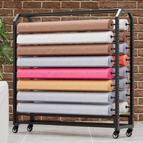 Adjustable Mobile Rolling Fabric Storage Rack - 14 Rods for Vinyl, Leather, Window Film & Wallpaper - Heavy-Duty Organizer & Car Wrap Holder - 145cm Long