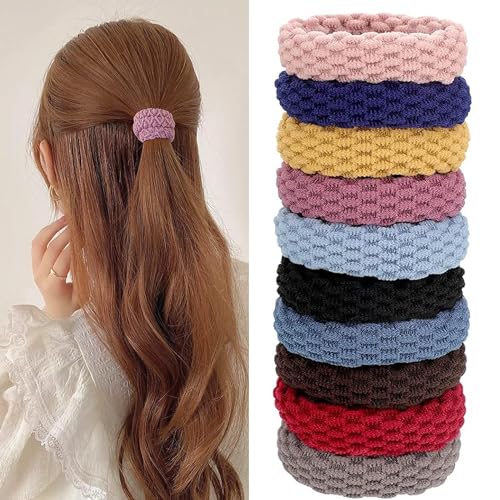 Image of BIRDWARE Black Hair Ties for Women Girls, Seamless Thick Black Hair Band, Multi color Elastic Hair Ties No Damage Ponytail Holder (12Pc Tyre Ring)