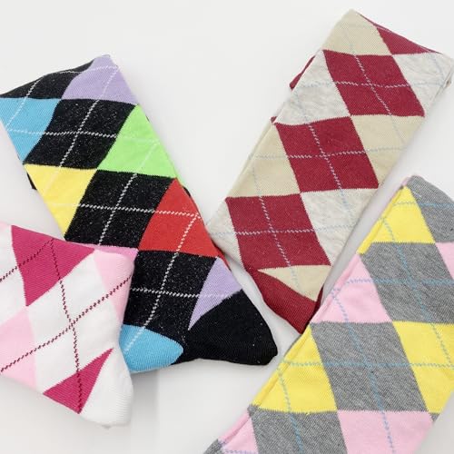 Image of Couver Women's Argyle Knee High Socks - Soft Acrylic Over the Calf Tube Style Socks for Casual Athletic - One Size