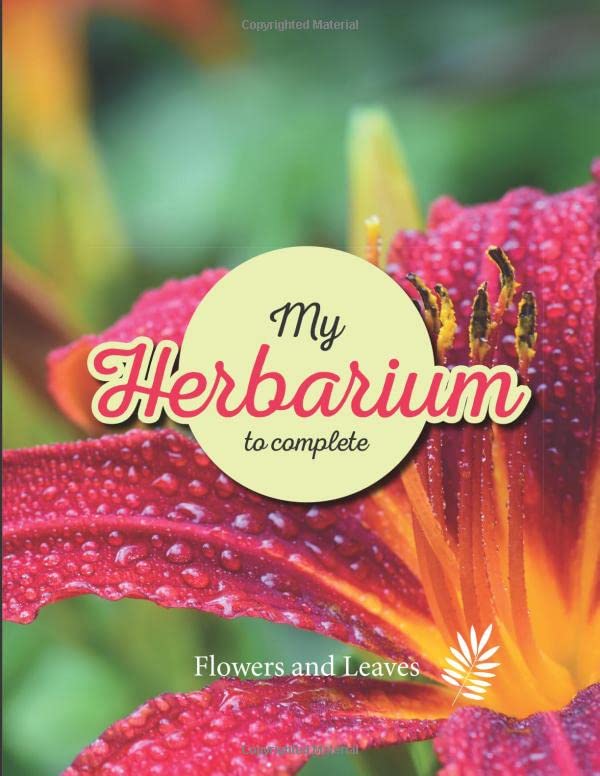 My Herbarium to complete: v1-2 Flowers Leaves Plants pressed and dried | 50 sheets to be completed 105 pages | Collection Book Large format 8,5″x11″ | fuchsia and yellow flower