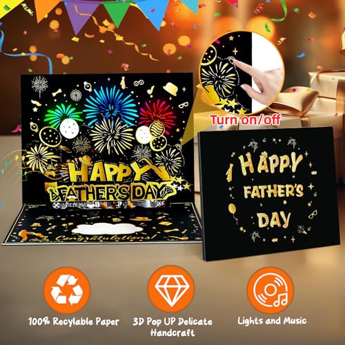 Fathers Day Card, 3D Pop Up Happy Lights & Music Father's Day Cards from Daughter Son Wife Kids, Funny Fathers Day Greeting Card Gifts for Dad Husband Grandpa Son Him Men - Image 5