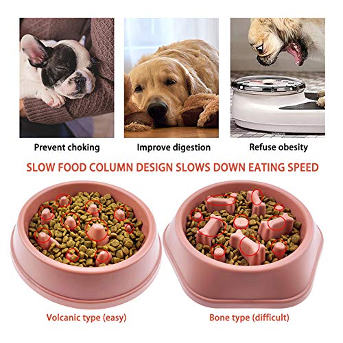 Image of Slow Pet Feeder Non Slip Bowl Durable Preventing Choking Healthy Design Bowl for Feeding Dogs & Cats (Pink, Bone)