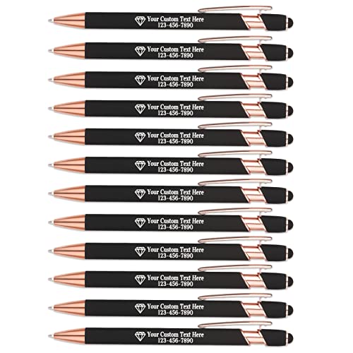 Ngtsfly 12 Pcs Personalized Pens With Name Or Logo Black Ink Custom Ballpoint Pen With Free Engraving Customized Gift For Women Men Office Business (Black) #TOP3