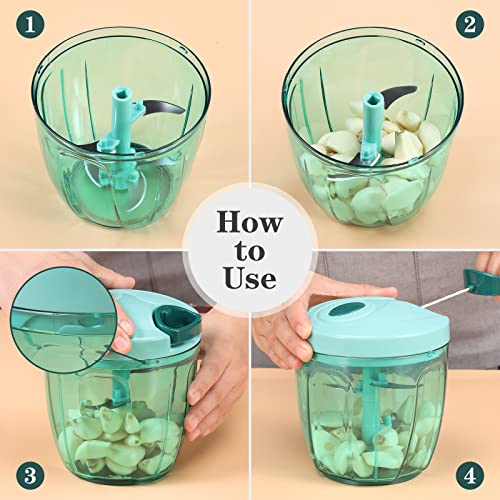 Image of Manual Food Processor Vegetable Chopper with 5 Blades, Easy Hand Pull Portable Garlic Crusher, Whisk and Smoothie Blender, 1000ml (Blue) by Valuetools