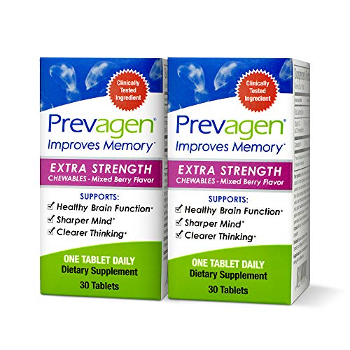 Prevagen Improves Memory - Extra Strength 20mg, 30 Chewables |Mixed Berry-2 Pack| with Apoaequorin & Vitamin D | Brain Supplement for Better Brain Health, Supports Healthy Brain Function and Clarity