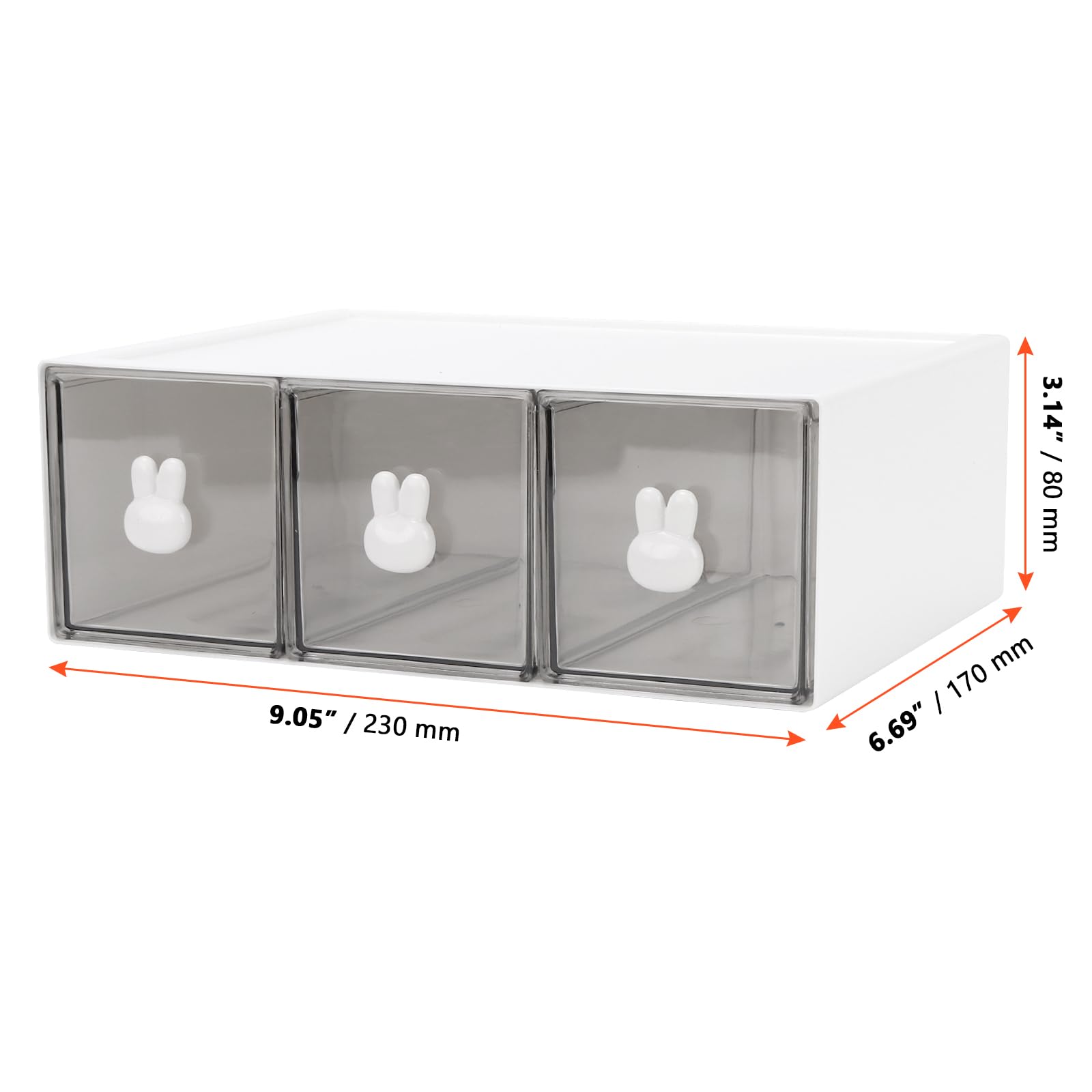 SINJEUN 2 scatole da tè impilabili da 23 x 17 x 8 cm, con 3 cassetti, in plastica con adesivo, scatola per tè, caffè, cucina, bagno, ecc