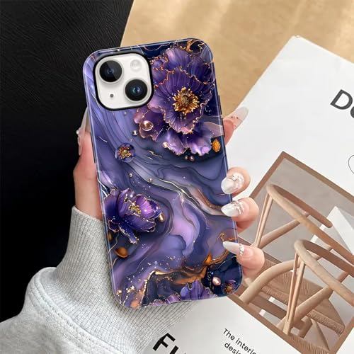 Coque iPhone 13 marbre floral haut de gamme avec veines or - 6