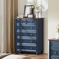 RWYHG Farmhouse 6 Drawer Dresser, Blue Chest of Drawers, 43.5\" Tall Dressers for Bedroom with Roman Column and Metal Handles, Rustic Wood Storage Organizer for Living Room, Hallway, Closet