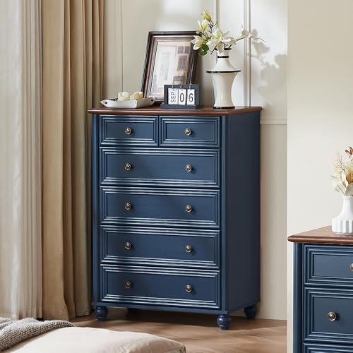 RWYHG Farmhouse 6 Drawer Dresser, Blue Chest of Drawers, 43.5