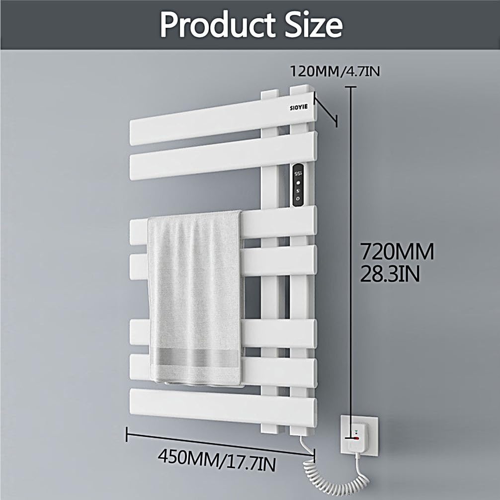 Termoarredo Bagno,Nero Montaggio A Parete Scaldasalviette Elettrico,Bianco 7 Tondini Termoarredo,Grande Termosifoni,Cronotermostato con Display Digitale,Bianca,No Punching