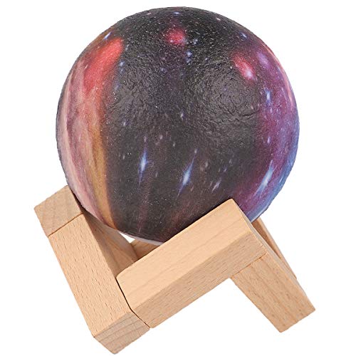 Lâmpada LED Starry Night Light 3D Moon com suporte de madeira (controle remoto, 16 cores)