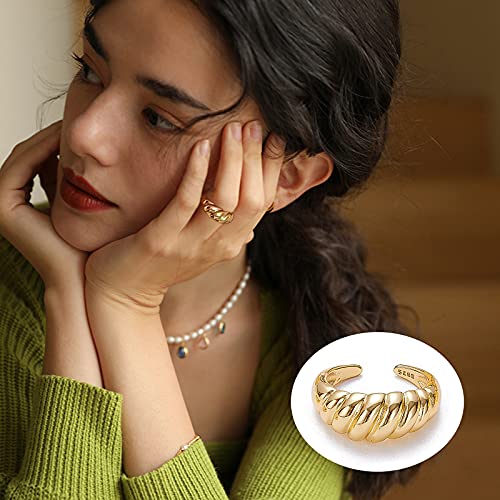 MOROYA 10PCS Gold Dome Chunky Rings for Women 18K Gold Plated Braided Twisted Round Signet Rings Adjustable Open Ring Band Statement Jewelry Size 7-9 by MOROYA - Image 4
