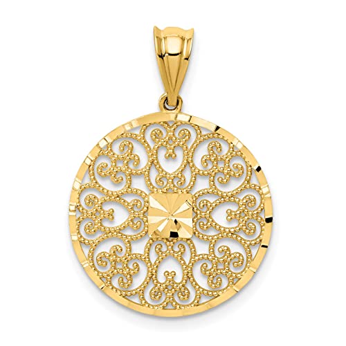 FindingKing 14K Gold Fancy Filigree & Diamond Cut Charm Pendant