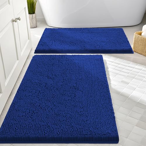 Image of Smiry Bathroom Rugs Sets 2 Piece, Soft Absorbent Chenille Machine Washable Non Slip Shaggy Bath Rug Set for Tub, Shower, and Floor (30x20+24x16, Royal Blue)