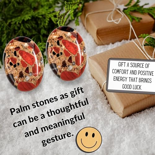 Image of Amazing Gemstone Spotted Jasper Crystals and Healing Stones - Large Palm Stone Crystals Piedra - Crystal for Good Luck, Balanced Positive Energy, Meditation - Unique Stocking Stuffers & Birthday Gifts