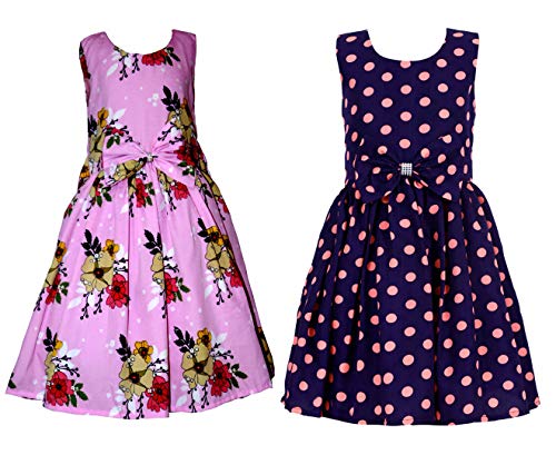 Image of Casual Frock for Baby Girls,Blue Printed and Olive Printed,Pack of 2