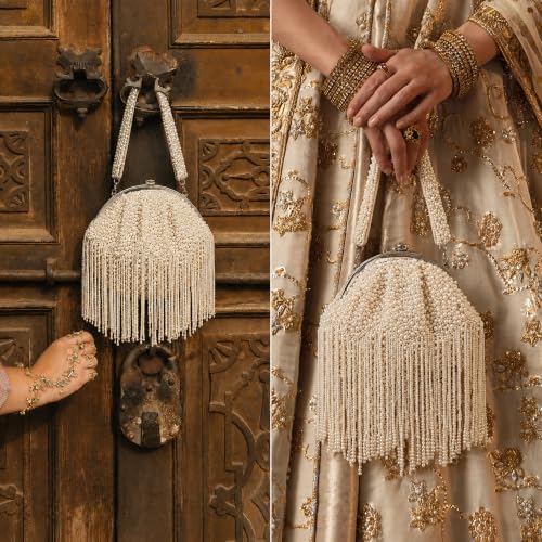 Image of THE TAN CLAN Ava Pearl Batua Bag for women Purses Luxury Evening Handbags for ladies with Magnetic Closure