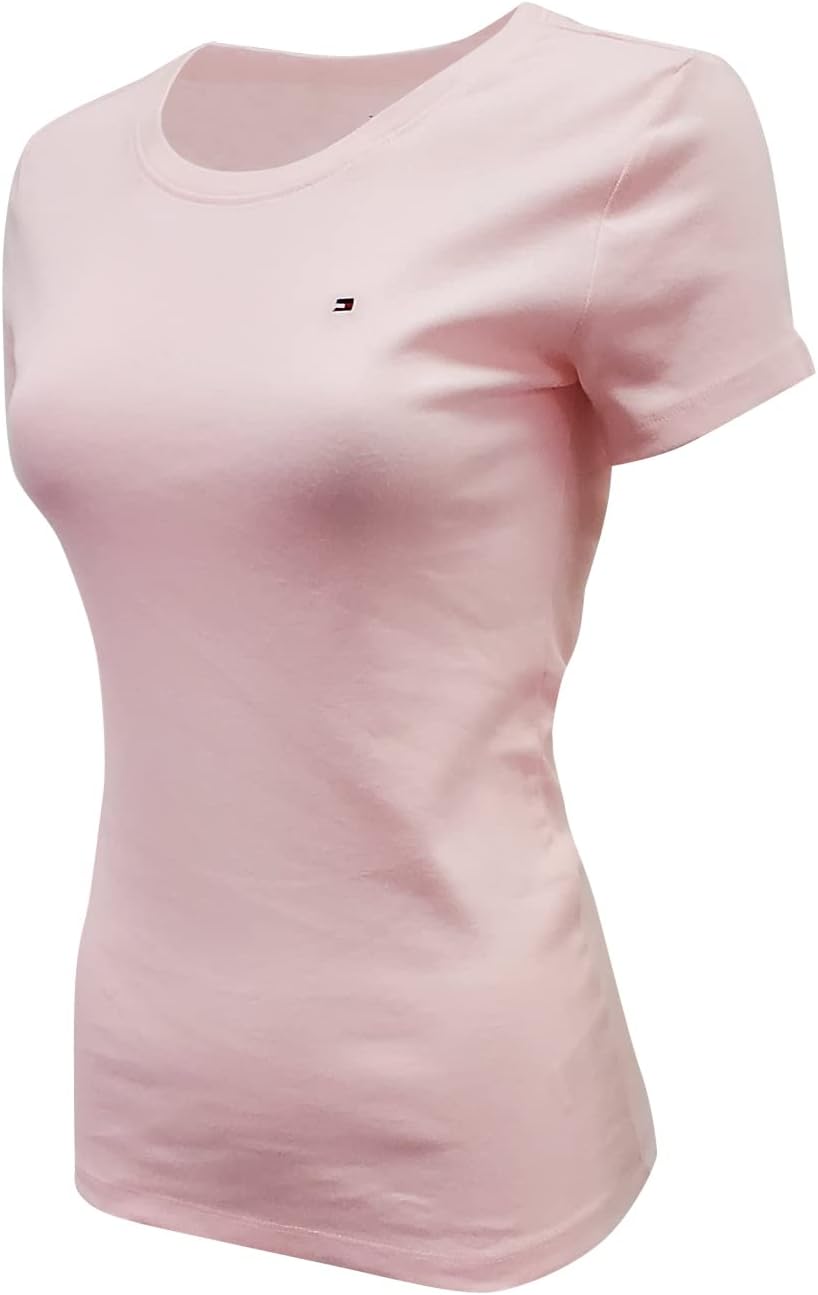 Tommy Hilfiger Womens Crewneck Solid Color Logo T-Shirt (Large, Light Pink) - Image 3