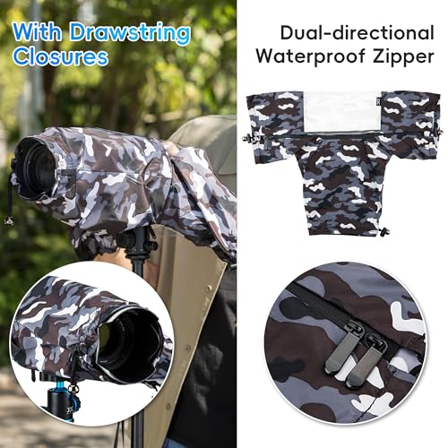 Image of Waterproof Camera Rain Cover for Nikon Canon Sony DSLR /Mirrorless Cameras | with TPU Clear Window & Waterproof Zipper,Camera Rain Sleeves Gear for EOS R5 II R10 R7 R6 Rebel T7 T8i T7i 90D Z7 Z6II D7500