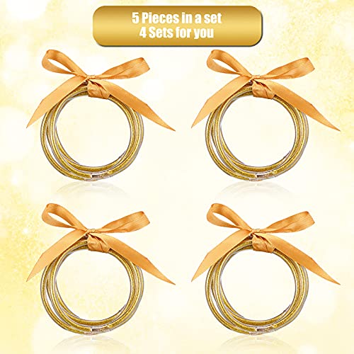 Kigeli 20 Pcs Glitter Jelly Bangles Bracelets Set for Buddha Girl, Glitter Filled Jelly Gold Buddha Bracelets for Summer Women Birthday, Mother's Day, Bridal Wedding Party - Image 4