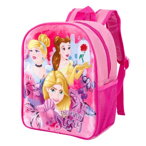 Disney Princess Mochila para niñas, mochila escolar rosa con diseño de personajes, rosa, amarillo, morado, azul, Taille unique
