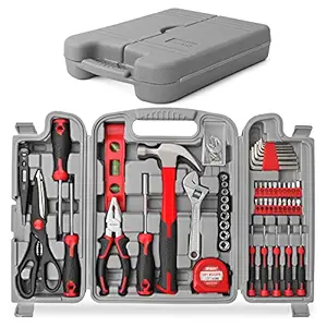 Hi-Spec 54pc Red Home Tool Kit. Essential Hand Tools for DIY Repairs. Complete in a Tool Set Box