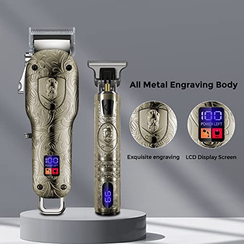 Hair Clippers 2 Set,Cosicosy Electric Trimmer Grooming Kit for Men, Professional Cordless Cutting Beard Rechargeable with LCD Display Shaver Men Kids Barbers, Gold - Image 6