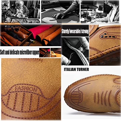 Hopomart Men's Casual Leather Fashion Slip-on Loafers Shoes Hand-Stitched Wear-Resistant Breathable Shoes Driving Shoes3