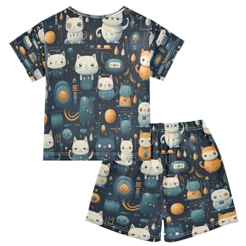Animal Cat Kids Pjs Set Boys Girls Summer Short-Sleeve Sleepwear Pajamas 2PCS2
