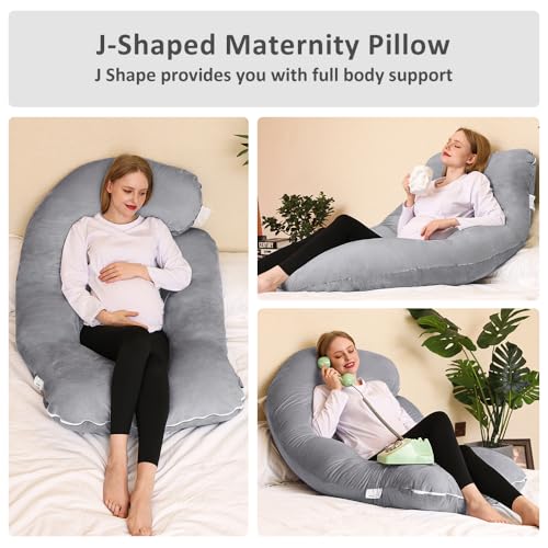 Image of Chilling Home Memory Foam Pregnancy Pillow, J Shape Pregnancy Pillows for Sleeping, Body Pillow for Adults, Maternity Pillow for Pregnant Women, with Velvet Removable Cover, Light Grey