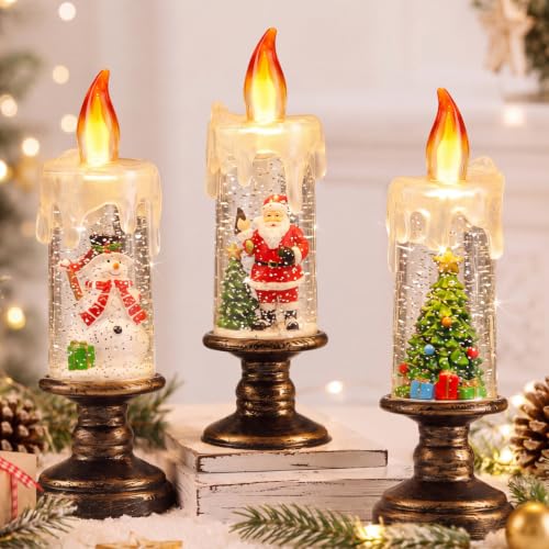 Luboyear 3 Pcs Christmas Snow Globe Lanterns for Xmas Home Decor