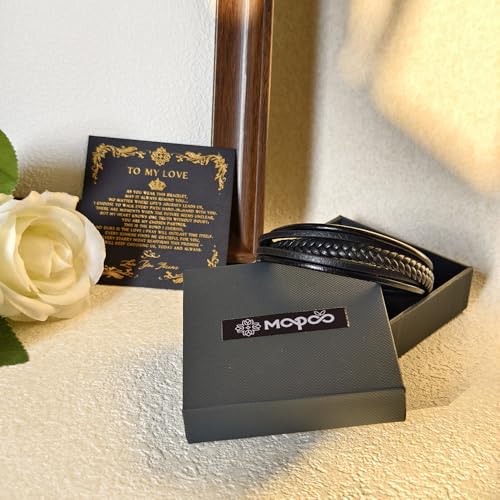 Pulsera para hombre de cuero trenzado con acero inoxidable miniatura 6