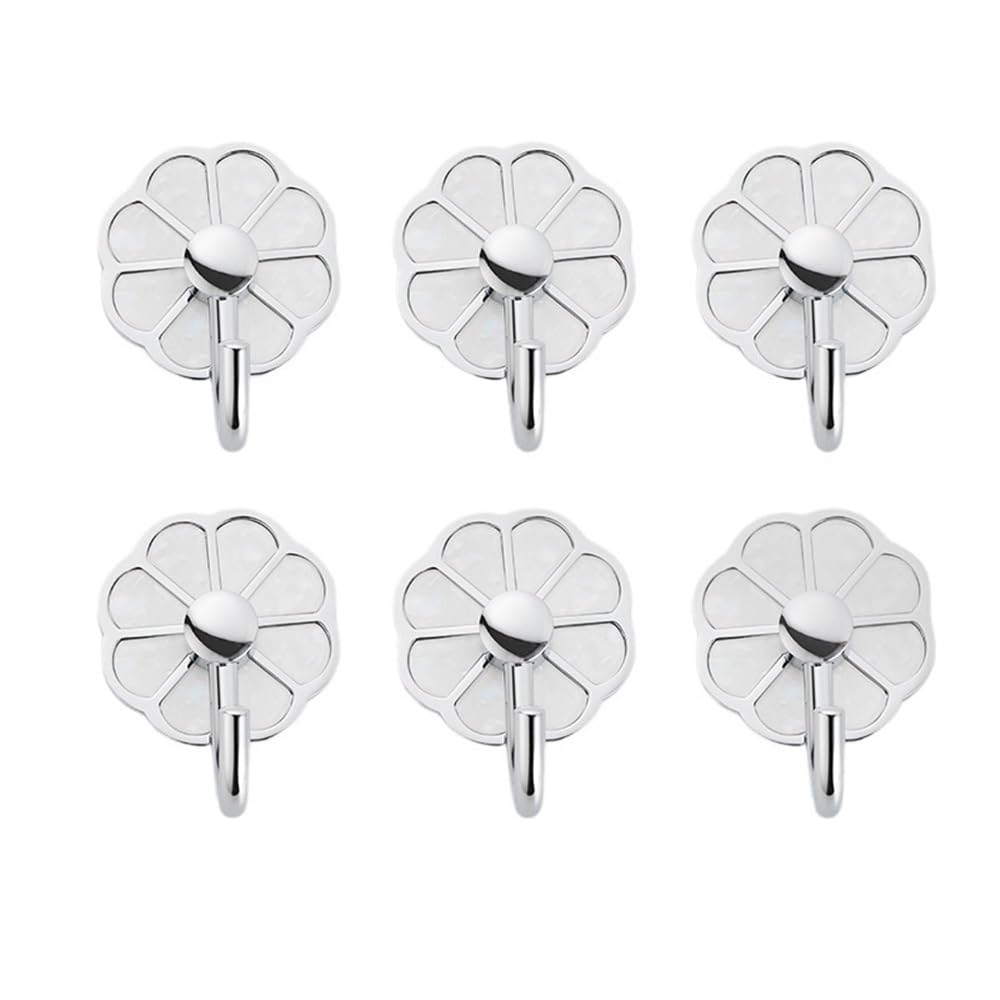 Gancho para Colgar en la Pared Ganchos de Pared Multiusos de Metal sin Perforaciones for Llaves, Toallas, Bolsos, Tazas y Sombreros (Paquete de 6) Perchero Decorativo(Silver)