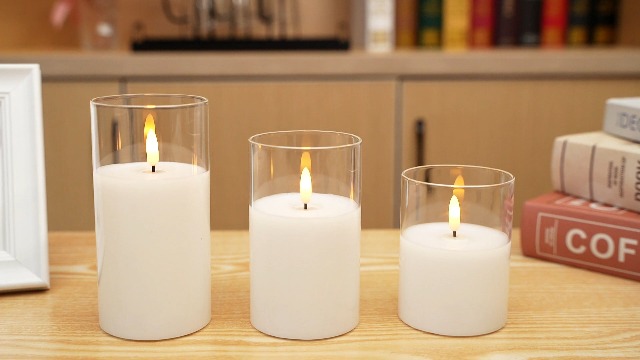 Image of Flameless Candles 4 inch 5 inch 6 inch Set of 3 Ivory Outdoor Indoor Pillars 2.95 inch Diameter, Battery Operated Flickering LED Pillar Candles with Remote and Timers