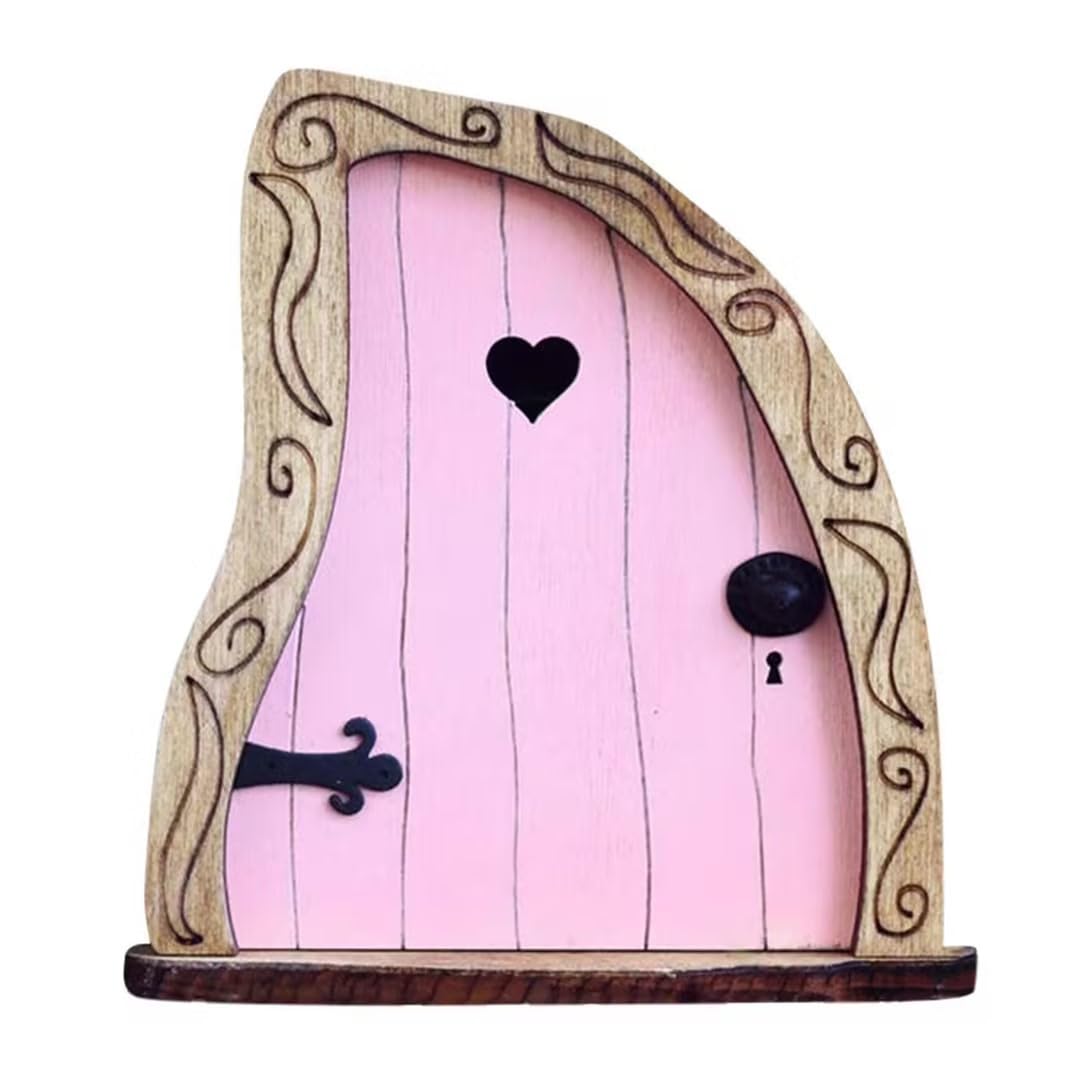Jinshining Pink Mini Fairy Garden Door for Tree, 3D Miniature Fairy Door for Fairytale Tiny House Doors, Bonsai Terrarium Micro Landscape Decoration