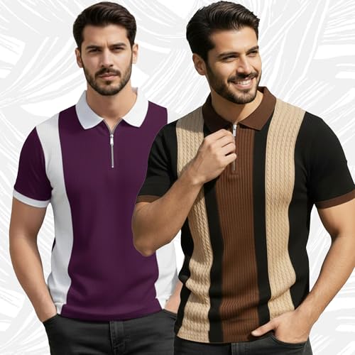 Image of AUSK Men Printed Polo Neck Cotton Blend T-Shirt (Regular Fit, Half Sleeve) || Tshirts for Mens