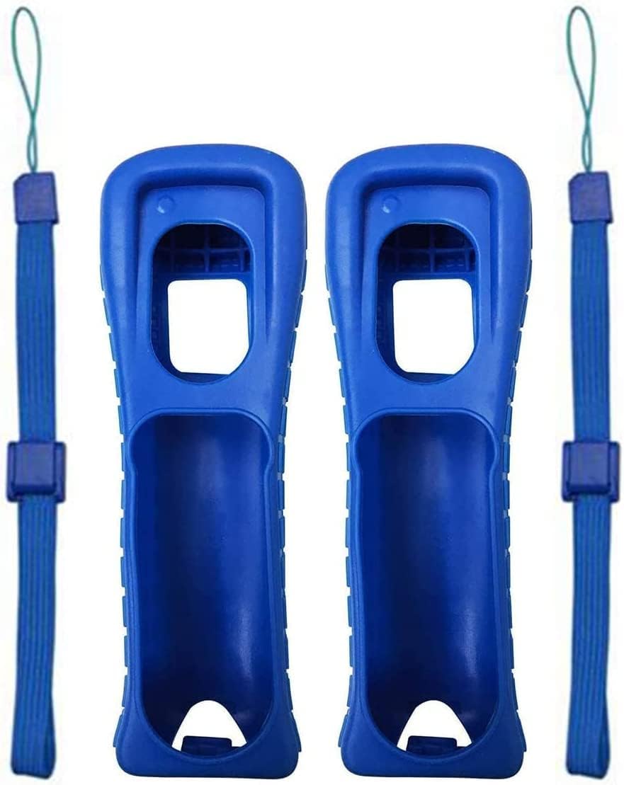 2 x Rymfry Silicone Soft Skin Case Cover with Wrist Strap for Wii Remote Replacement - Blue