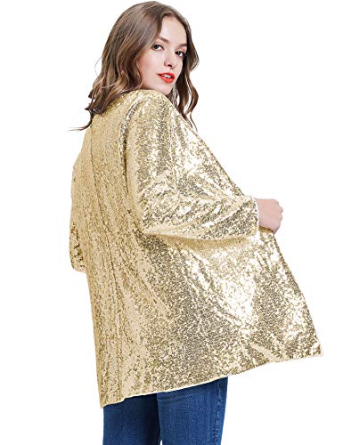 Kancy Kole Women's Jacket Plus Size Sparkling Sequin Blazer Casual Long Sleeve Club Cardigan For Evening Prom (Gold,Xxl) #TOP1